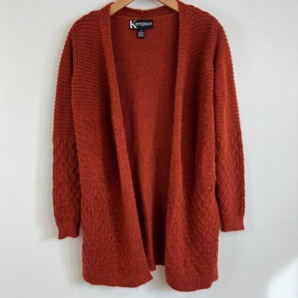 Kempson Womens Medium Burnt Orange Open Front Knit Acrylic Cardigan Sweater Boho - Picture 1 of 15